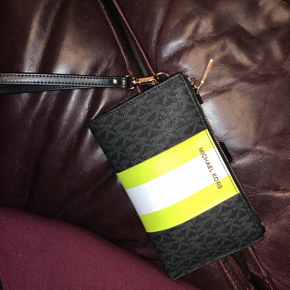 Michael Kors neon stripe double zip Wristlet